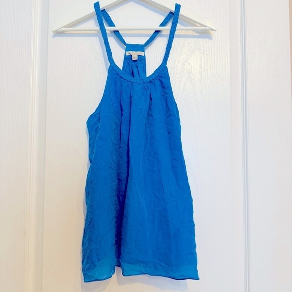 7 For All Mankind Tops - 7 For All Mankind womens Blue Round Neck 100% Silk Tank Top M halter racer back